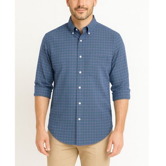Vineyard Vines Classic Fit On-The-Go Plaid Performance Shirt Blue – Size Medium - Picture 1 of 7